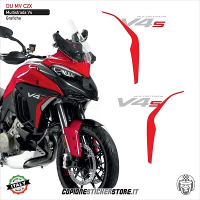 2 ADESIVI DUCATI MULTISTRADA V4 V4s FIANCHETTI LATERALI Argento e Rosso C2X