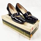 1950S Naturalizer Block Heels, Black Leather, Faux Buckle, Box, Vintage Shoes