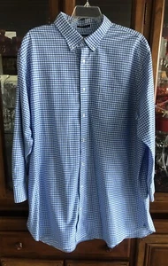 Lands End Plaid Supima No Iron Oxford Button DN Traditional Fit 19-35T Tall EUC - Picture 1 of 18