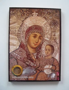 Icono virgen Belén hecho de madera talla 18cm*13cm conjunto de 3 iconos con tierra - Imagen 1 de 2