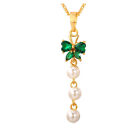 18K Gold Plated  Necklace Pendant Pearl Indian Cubic Zirconia Long Green L91