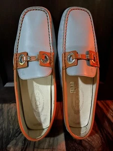 TODS Women’s Blue/Tan Leather Gommino Driving Square Toe Shoe Sz 8 1/2 - Picture 1 of 8