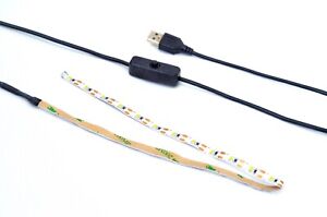 LED 5V light strip (3000k) with on/off switch: USB cable Plug In(2 Pack)