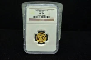 2008 China Gold Panda 50 Yuan 1/10 Oz Gold NGC MS69 - Picture 1 of 2