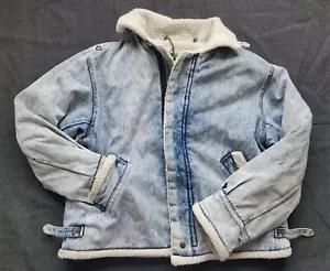 Vintage Expressions Sherpa Lined Jean Jacket Trucker Bomber Buckle Retro XL - Picture 1 of 17