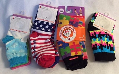 littleMissMatched GIRLS' cute Ankle Socks Sz 6-8 **COLORFUL! * NEW * mismatched! - Image 1 of 2