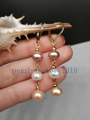 fashion 7-8MM south sea multicolor pearl earrings 14K  GOLD - Image 1 of 2