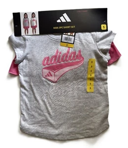 Adidas Girl's 3 Piece Set Tee Shirts And Shorts White /Grey New Multiple Size - Picture 1 of 14