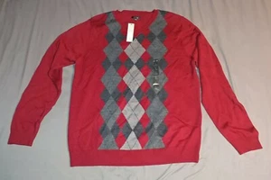 APT 9 Mens Size: Large Red/Gray Merino Wool Blend V-Neck Argyle Sweater. NEW!! - Picture 1 of 5