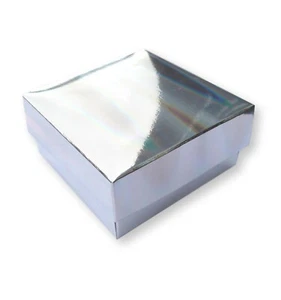 100 SILVER HOLO 3 x 3 INCH BOXES WITH LID, GIFTS, CAKES, BROWNIES, 8CM / 80MM - Picture 1 of 2