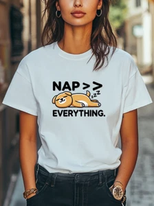 Nap Over Everything Funny Sleeping Dog T-shirt Unisex Women Men Tee Casual Tee - Picture 1 of 7
