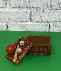 Baseball Theme Lidded Trinket Box Vintage Style Red Resin Chest Helmet Bat Balls - Picture 1 of 17