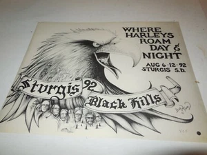G8 1992 Sturgis HarHand Drawn Art Harley Roam artist Dirty Harry Pen Work Eagle - Picture 1 of 6
