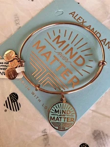 Alex and Ani MIND OVER MATTER Charm Shiny Gold Rose Bangle ~ Words are Powerful - Picture 1 of 4