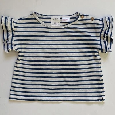 Zara Baby Shirt Size 6 9 Months Striped Ruffle Sleeves 200% Cotton Baby Girl EUC - Image 1 of 4