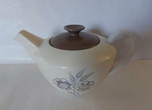 Poole Pottery Twintone Brown & Mushroom Teapot with Floral Pattern 1 & 1/4 Pint  - Picture 1 of 6