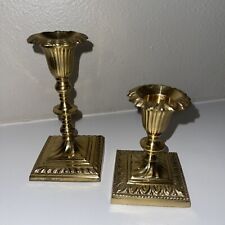 Hosley Square Vintage Solid Brass Candlestick Holders X2