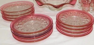 (12)Tiffin Glass Ruby Flash KINGS CROWN Thumbprint 7 1/2" Salad / Dessert Plates - Picture 1 of 2