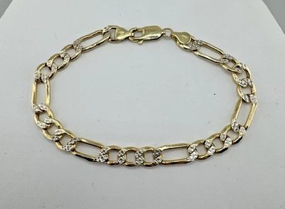14K Yellow Gold Figaro Diamond Cut Style Chain Bracelet 8.75" ~ 7mm ~ 10.1 Grams - Image 1 of 4