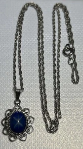 Vtg Speidel Sterling Pendant Necklace 20” Blue Natural 6 Ray Star Sapphire - Picture 1 of 5