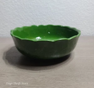 Vintage 60's Covina Pottery Emerald Green Scalloped Bowl California   - Picture 1 of 6
