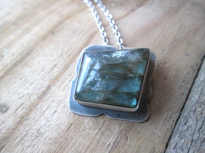 Sterling Silver Mercury Orchid Labradorite Pendant diamond shape Necklace CUSTOM - Image 1 of 4