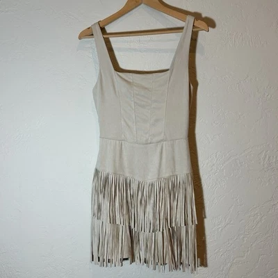 Mini Vestido Trixxi Imitación Gamuza Flecos Tostado Festival Occidental Country Talla M Foto 1 de 4