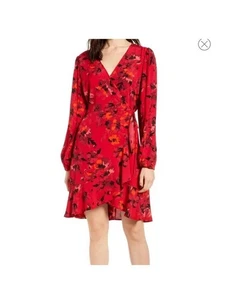 Band Of Gypsies Wrap Floral Dress Red Large Ruffle Peasant Long Sleeve Western - Picture 1 of 20