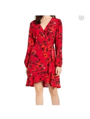 Vestido Floral Envolvente Banda De Gitanos Rojo Grande Volantes Campesino Manga Larga Western Foto 1 de 4