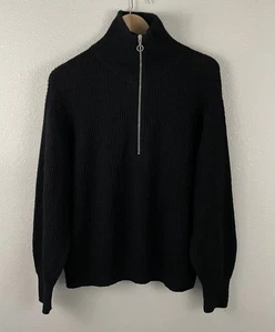 Quince Womens L Black Alpaca Wool Blend 1/4 Zip Pullover Sweater - Picture 1 of 4