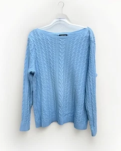 Lands End Pullover Damen XL Zopfmuster Drifter Baumwolle hellblau Fischer Preppy - Bild 1 von 10