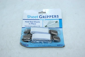 Evri Bed Sheet Grippers 4 Piece White New Unopened Shower Gift (damaged package) - Picture 1 of 5