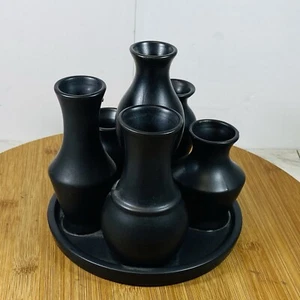 Ceramic 6 Different Sizes Vases In A Tray Black New - Picture 1 of 5