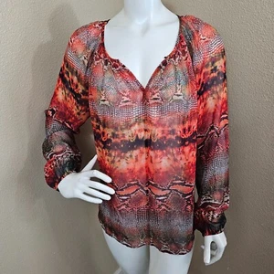KAREN KANE Snakeskin Print V-neck Semi Sheer Blouse~Size M - Picture 1 of 8