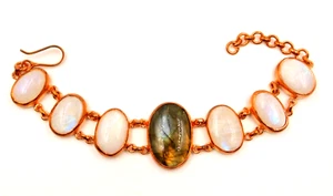 Rainbow Moonstone & Labradorite Artisan Handmade Copper Vintage Style Bracelet - Picture 1 of 8