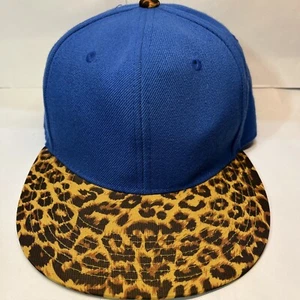 City Hunter Plain Blank Leopard Bill Blue Snapback Hat - Picture 1 of 8