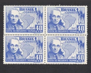 RHM:BR C-230 Mi:BR 717 1947 Brazil VISITA DE PRESIDENTE TRUMAN block of 4 stamps - Picture 1 of 2
