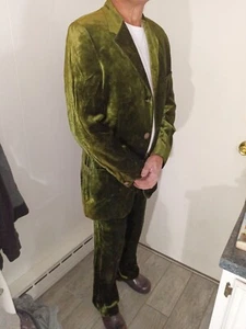 Traje De Colección Gianni Versace Terciopelo Verde Alta Costura 3 Botones, Talla Reg 30 - Imagen 1 de 7