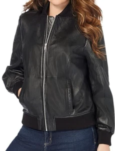 GIACCA BIKER BOMBER PELLE NERA Roaman's donna taglia 22W - Foto 1 di 2