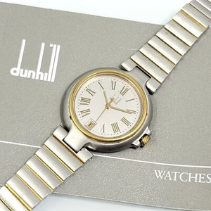 DUNHILL MILLENNIUM SILVER MEN'S DATE VINTAGE WATCH SWISS QUARTZ F877 - Picture 1 of 11