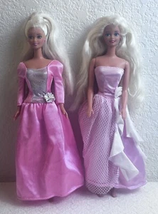 Lot of 2 Barbies Pink Dresses / Gowns Vintage 90s Blonde Hair Blue Eyes - Picture 1 of 8