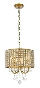 Kitchen Bedroom or Dining Room Crystal Pendant Ceiling Light Fixture Brass 14 in - Picture 1 of 9