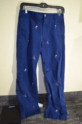 Vineyard Vines Preppy Embroidered Skiers Flags Chinos Pants Blue BOYS 16 28x26 - Image 1 of 4