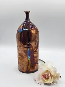 Grobe schwere dekorative Keramikvase mit metallischem Kupfer und Regenbogenglasur 11 Zoll - Bild 1 von 13