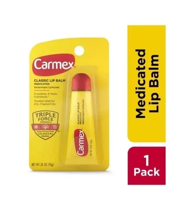 Tubo de bálsamo labial Carmex Classic medicado curativo agrietado 0,35 oz paquete de 1 Foto 1 de 4
