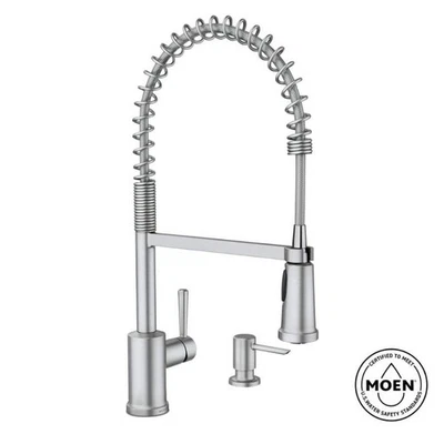 Grifo de cocina rociador con resorte de preenjuague monomando MOEN Indi con po Foto 1 de 4
