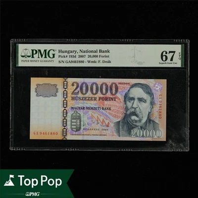 2007 Hungary National Bank 20000 Forint Pick#193d PMG 67 EPQ UNC Top Pop - Image 1 of 4