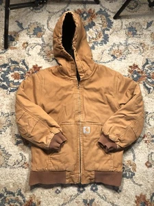 Carhartt Jacket Youth Medium 10-12 Brown Hooded Quilted Lined Workwear Coat - Picture 1 of 12