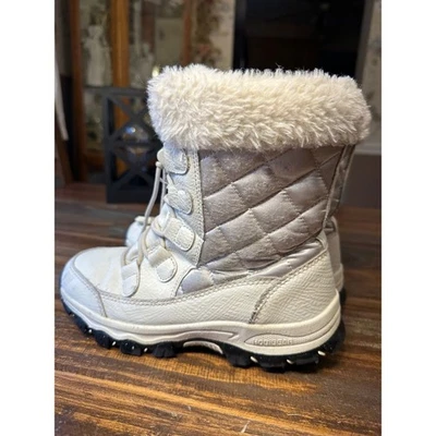 Hobibear Niños Blanco y Plata Acolchado Piel Sintética Forrado Invierno Botas de Nieve Talla 2 Foto 1 de 4