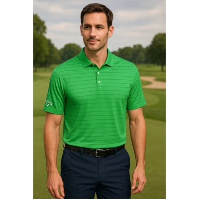 Callaway Green 条纹 Opti-Dri 男式高尔夫 Polo 衫 - XL — 第 1/4 张图片